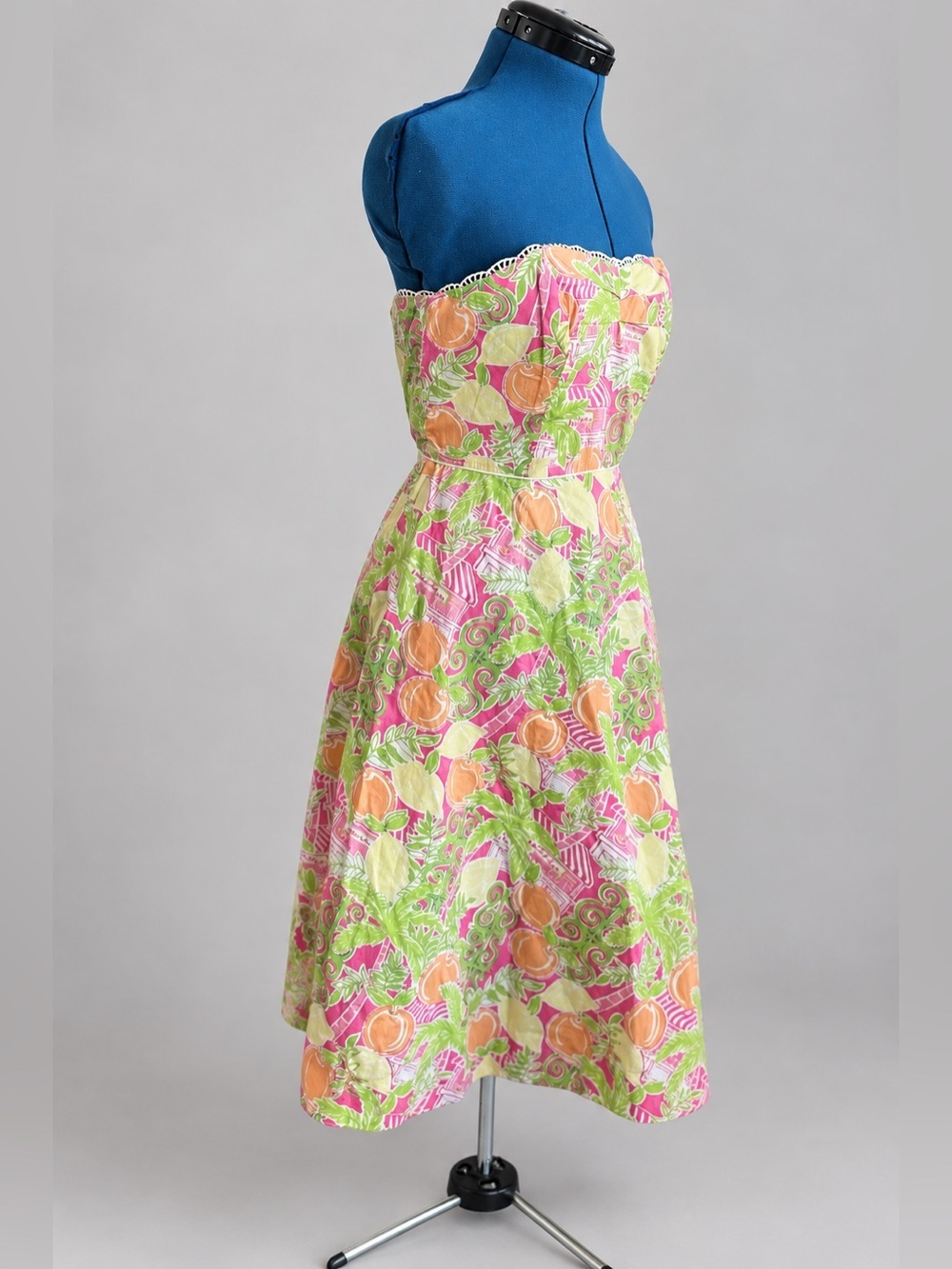 Lilly Pulitzer Lemon Green Pink Crochet Strapless dress Cocktail Party